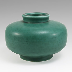 Gustavsberg emerald green flat oval vase.
